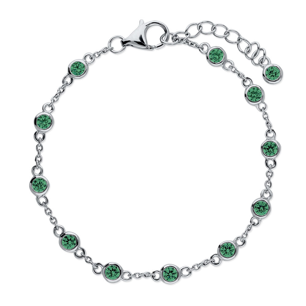 CZ by Yard Station Bracelet in Sterling Silver, Rhodium Plated / Green