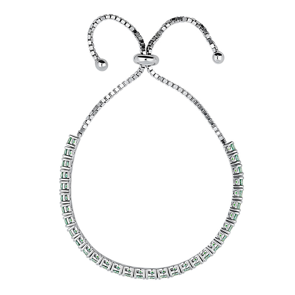 Angle view of CZ Tennis Bracelet in Sterling Silver 4-9 inch, Green Color