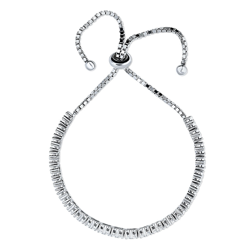 Angle view of Bar CZ Tennis Bracelet in Sterling Silver, Clear Color