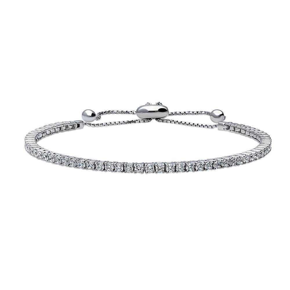Bar CZ Tennis Bracelet in Sterling Silver, Rhodium Plated