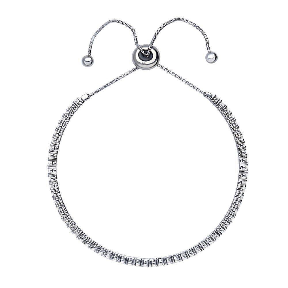 Angle view of Bar CZ Tennis Bracelet in Sterling Silver, Rhodium Plated