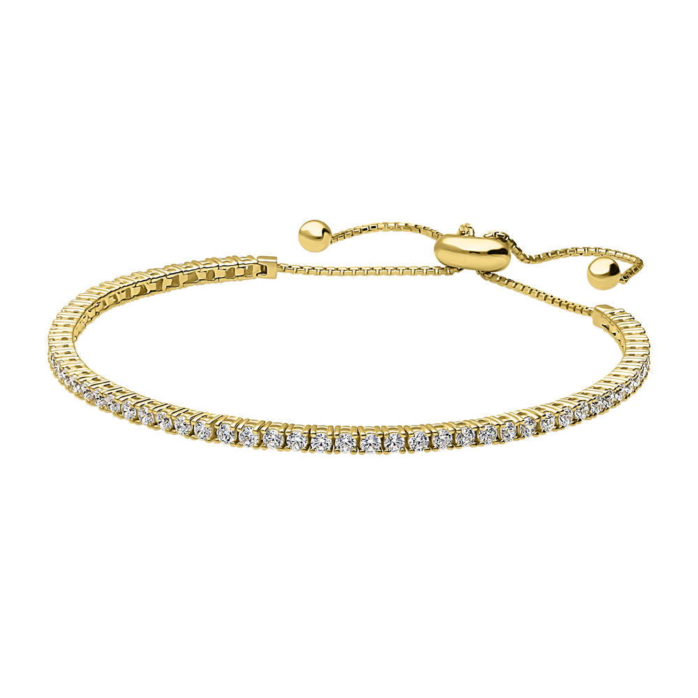 Front view of Bar CZ Tennis Bracelet in Sterling Silver 6-10 inch, Yellow Gold Flashed