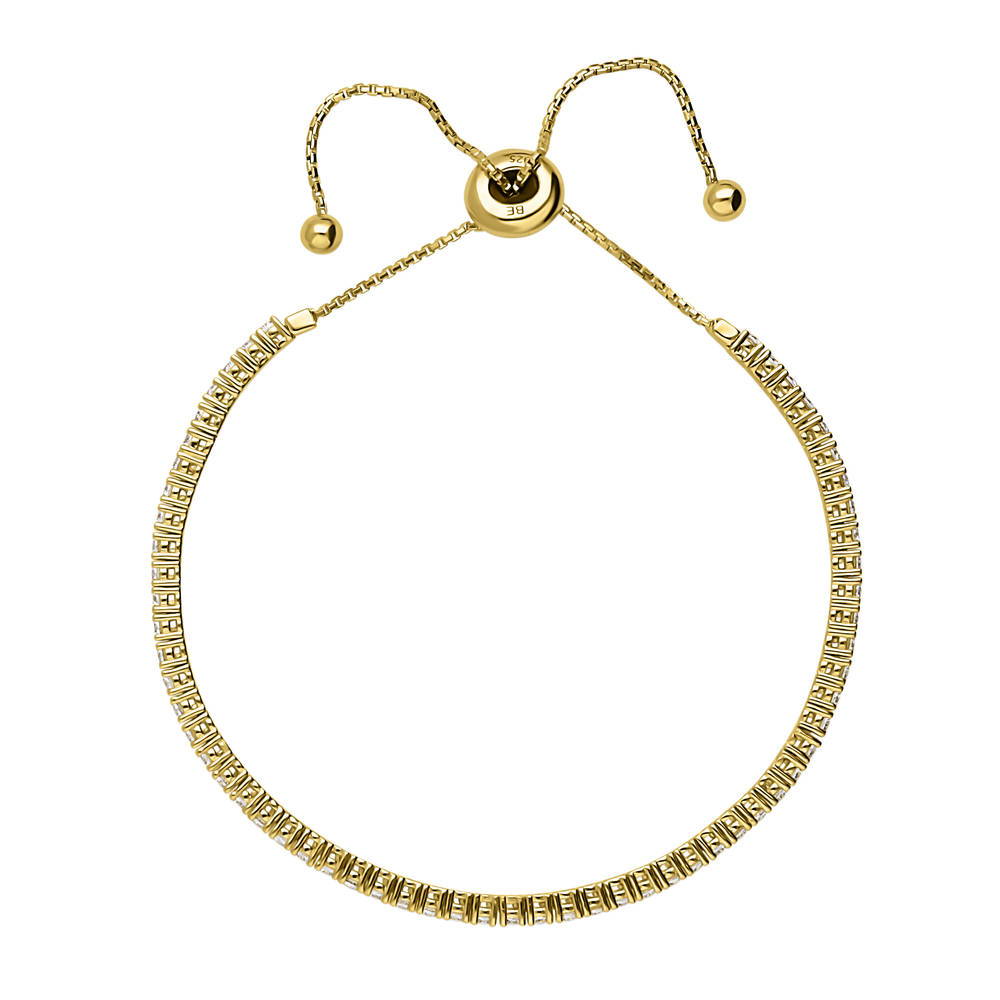 Angle view of Bar CZ Tennis Bracelet in Sterling Silver, Yellow Gold Flashed