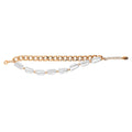 Front view of Imitation Pearl Curb Chain Bracelet and Necklace, 2 Piece, Rose Gold Flashed