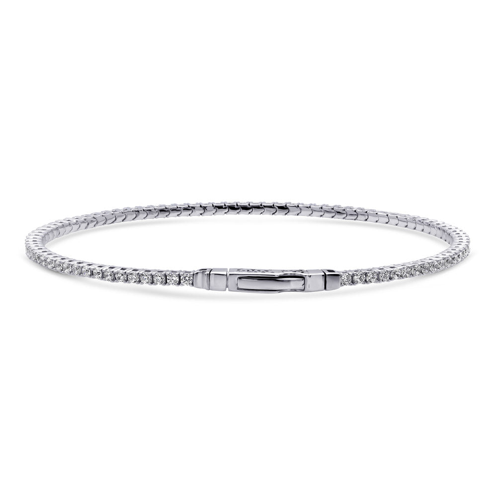 Front view of Flexible CZ Bangle Set in Sterling Silver, 4 of 15