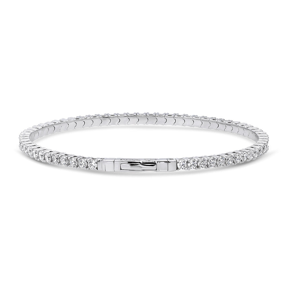 Front view of Flexible CZ Bangle in Sterling Silver, 2 Piece Set, 5 of 15