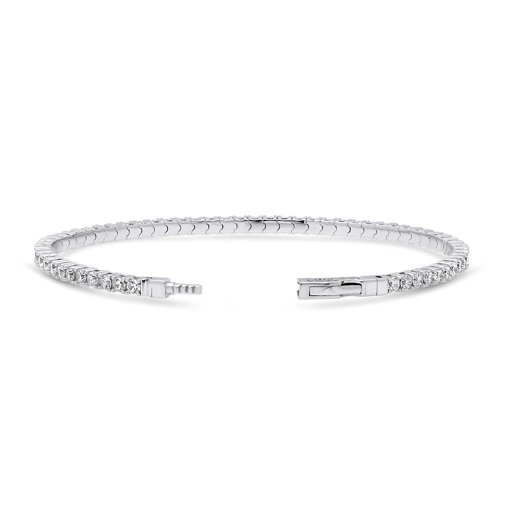 Angle view of Flexible CZ Bangle Set in Sterling Silver, 7 of 20