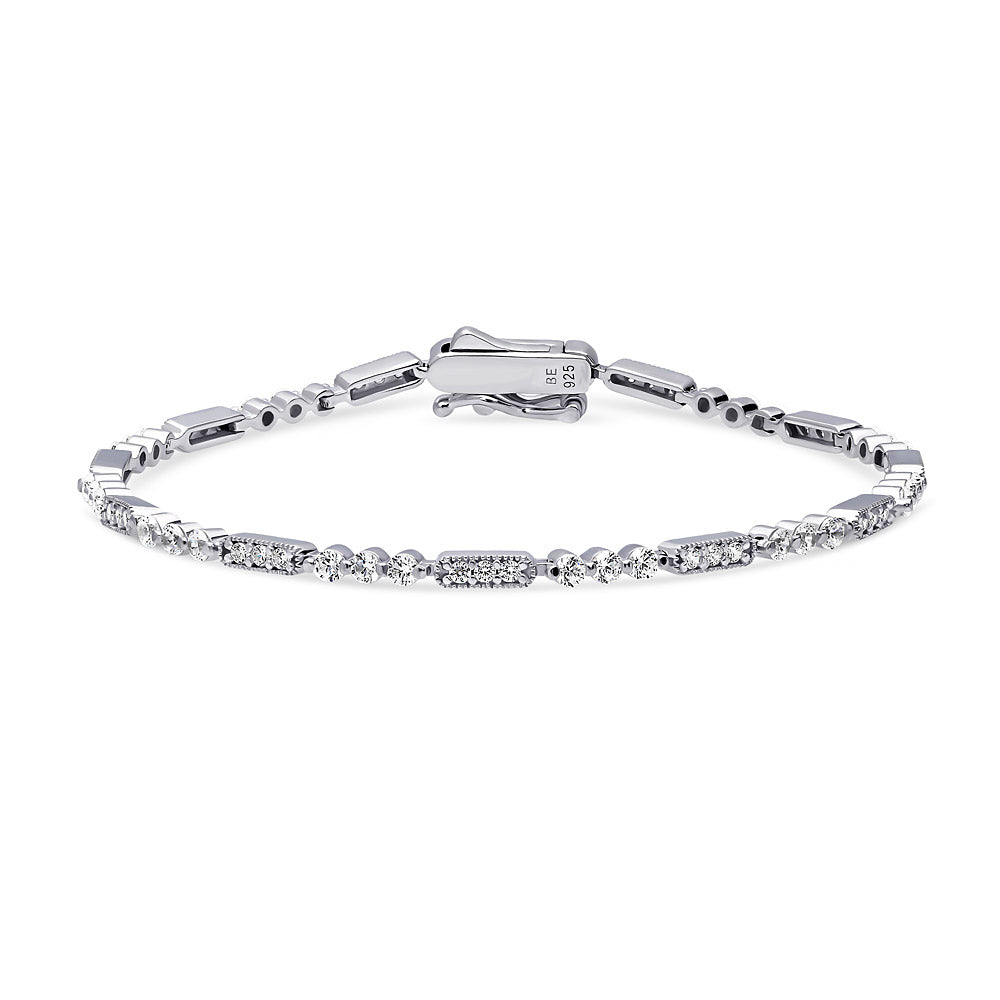 Art Deco Milgrain CZ Chain Bracelet in Sterling Silver