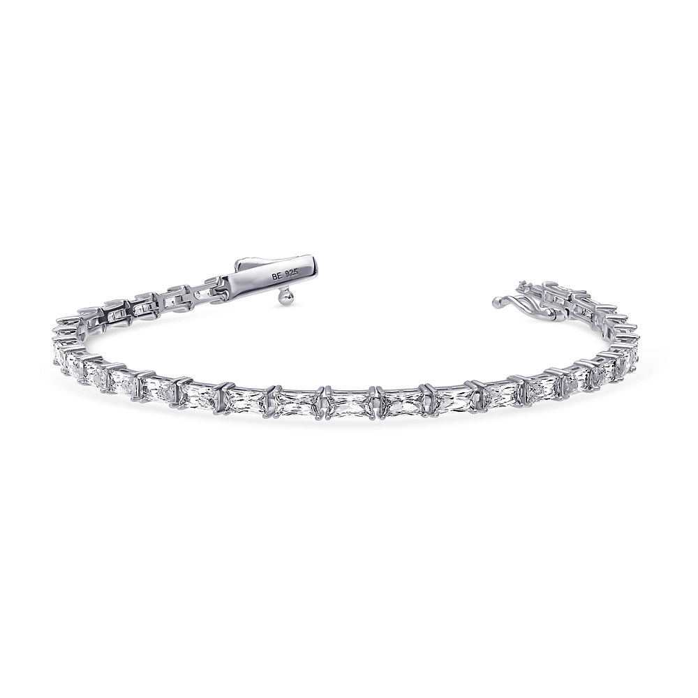 Angle view of Baguette CZ Tennis Bracelet in Sterling Silver, 4 of 13