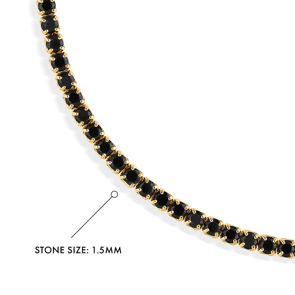 Front view of CZ Tennis Bracelet in Sterling Silver 7 inch, Yellow Gold Flashed, Black