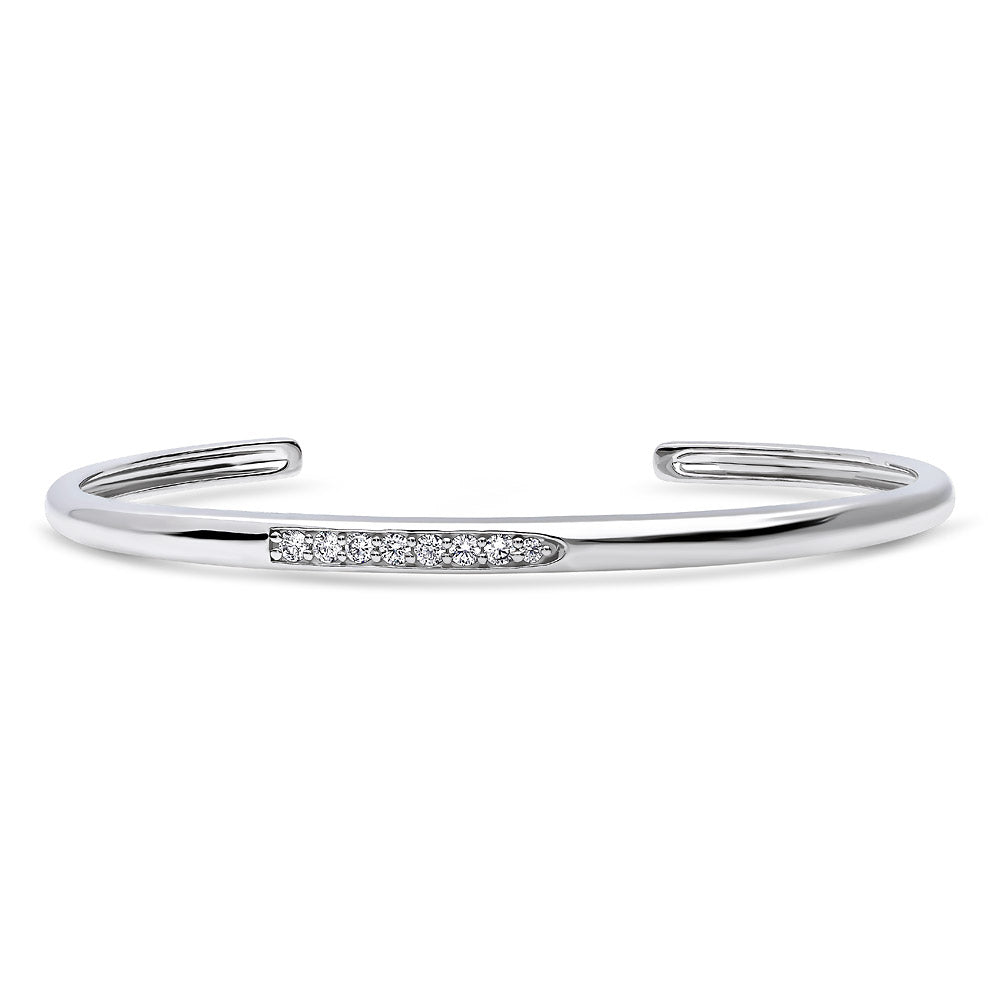 CZ Cuff in Sterling Silver, Rhodium Plated