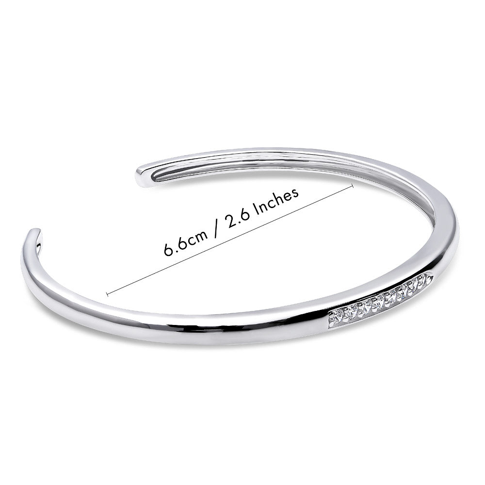 Front view of CZ Cuff in Sterling Silver, Rhodium Plated