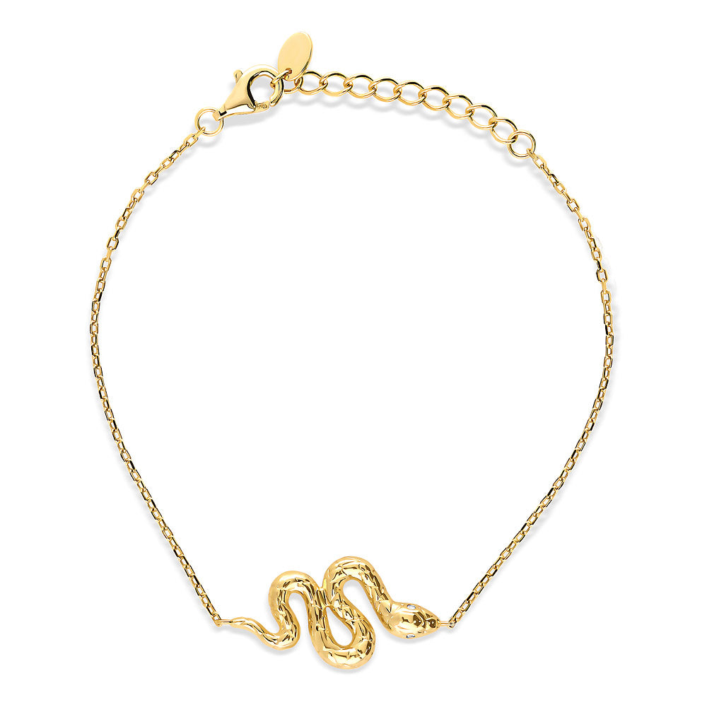 Snake CZ Rolo Chain Bracelet in Sterling Silver