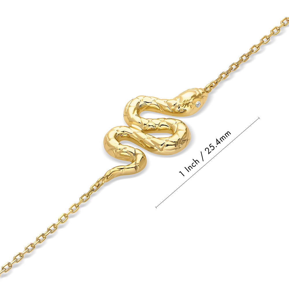 Front view of Snake CZ Rolo Chain Bracelet in Sterling Silver, Yellow Gold Flashed