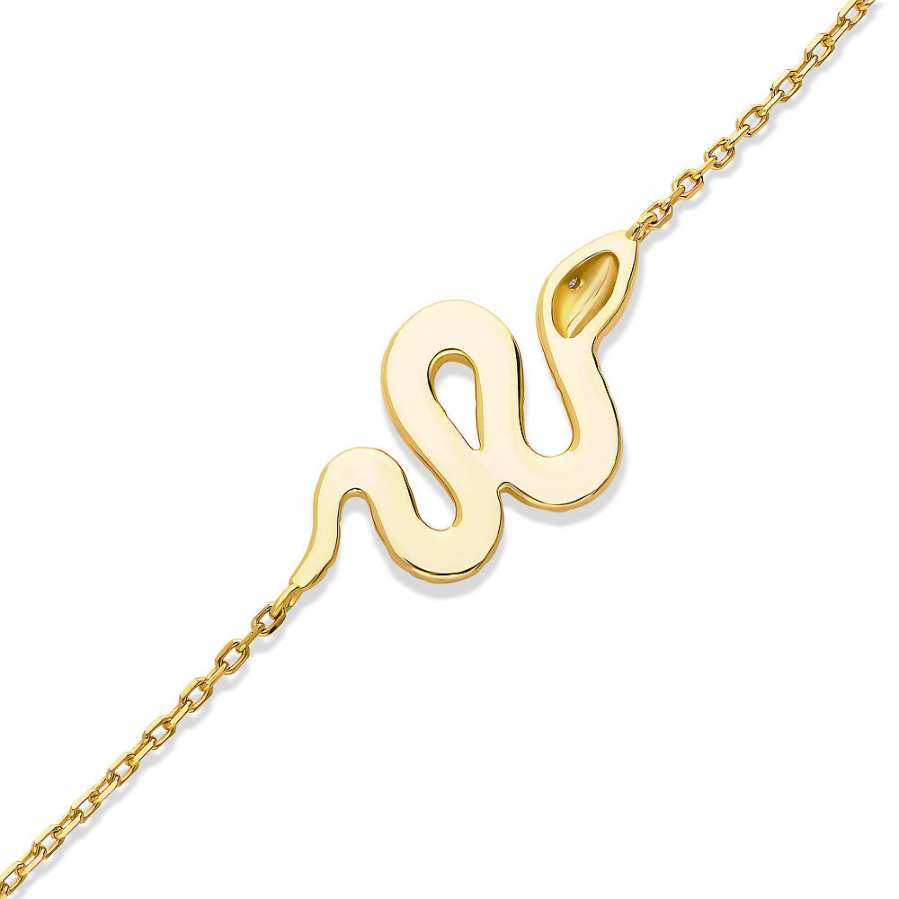 Angle view of Snake CZ Rolo Chain Bracelet in Sterling Silver, Yellow Gold Flashed