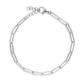 Paperclip Link Chain Bracelet in Sterling Silver 3mm, Rhodium Plated