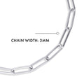 Front view of Paperclip Link Chain Bracelet in Sterling Silver 3mm, Rhodium Plated