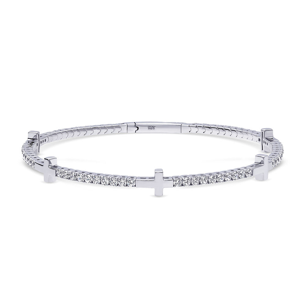 Flexible Cross CZ Bangle in Sterling Silver, 1 of 5