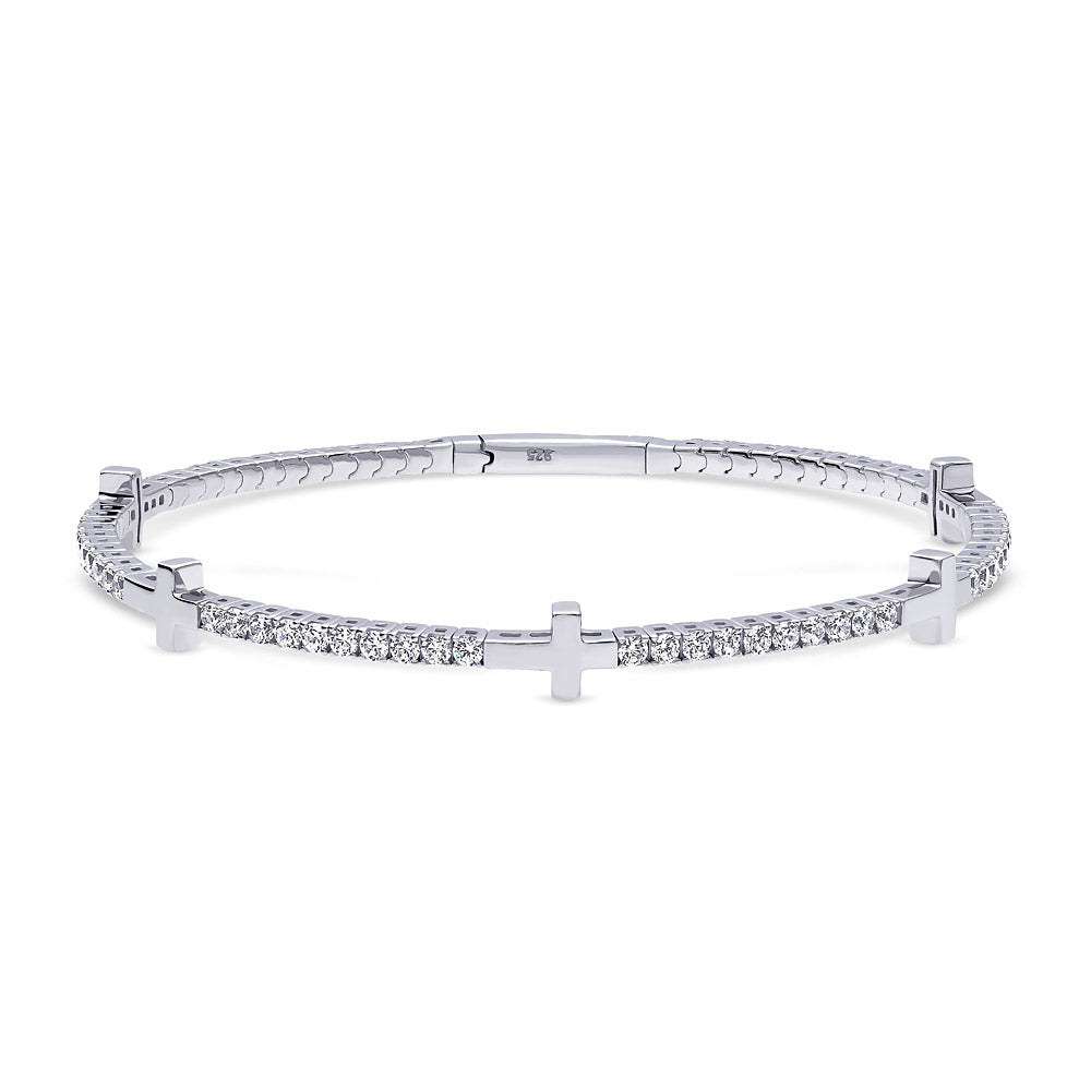 Flexible Cross CZ Bangle in Sterling Silver, 1 of 7