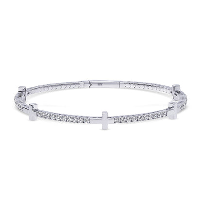 Flexible Cross CZ Bangle in Sterling Silver