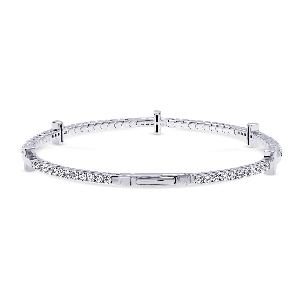 Front view of Flexible Cross CZ Bangle in Sterling Silver, 2 of 5