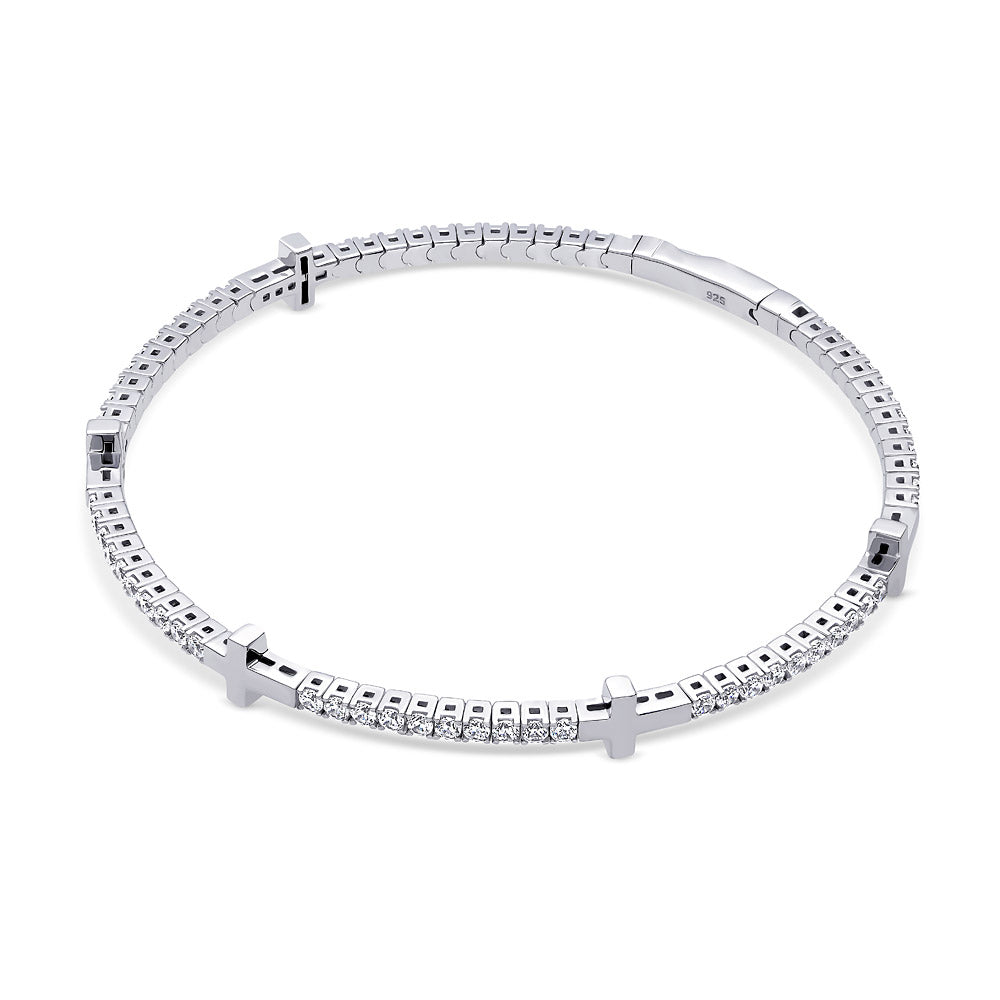 Flexible Cross CZ Bangle in Sterling Silver