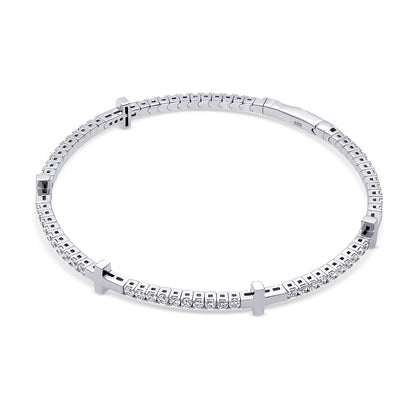 Flexible Cross CZ Bangle in Sterling Silver