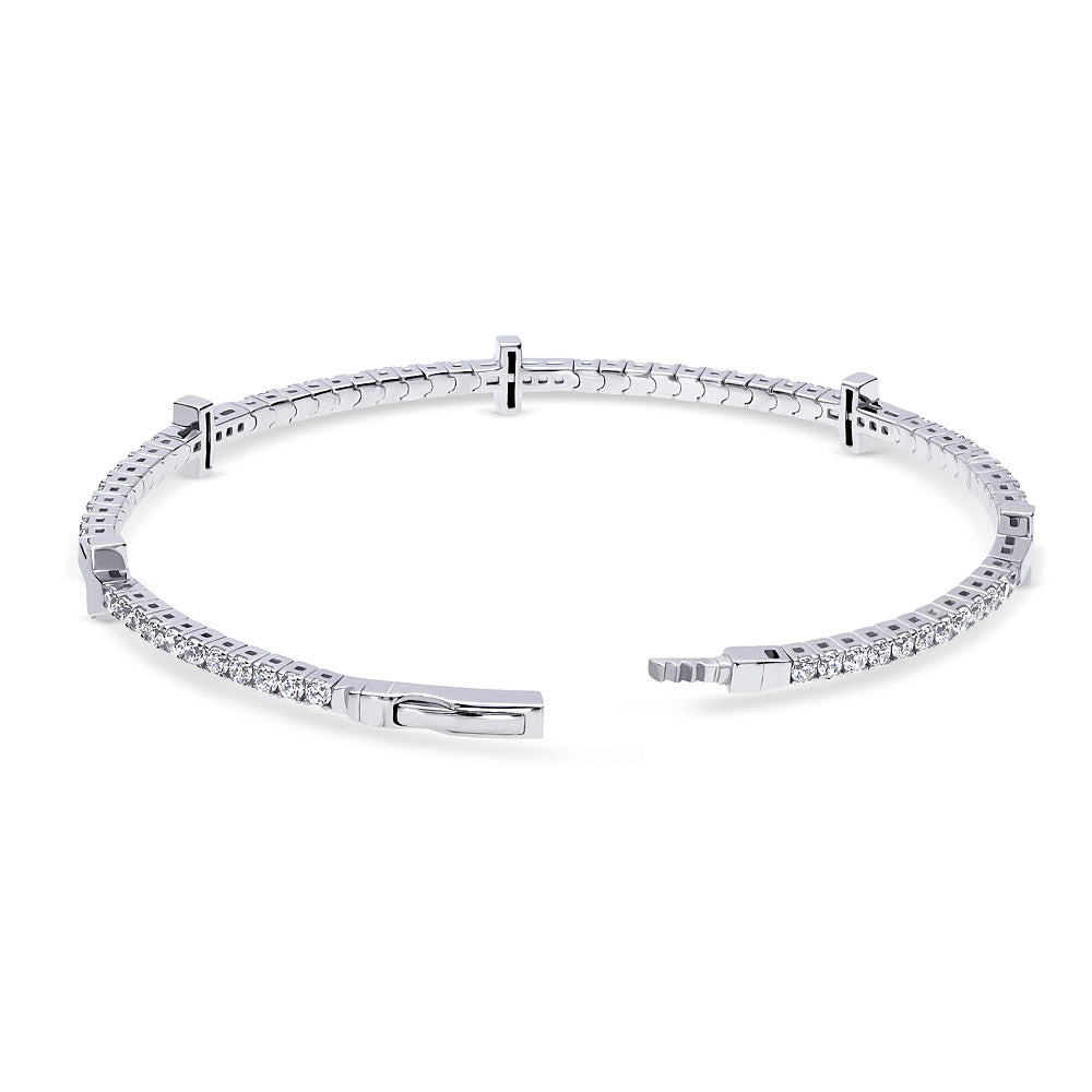 Alternate view of Flexible Cross CZ Bangle in Sterling Silver, 5 of 7