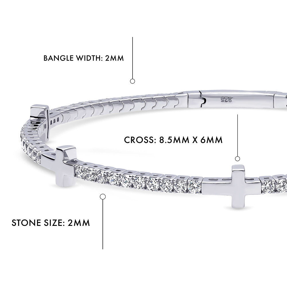 Side view of Flexible Cross CZ Bangle in Sterling Silver, 5 of 5