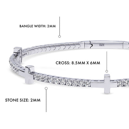 Flexible Cross CZ Bangle in Sterling Silver