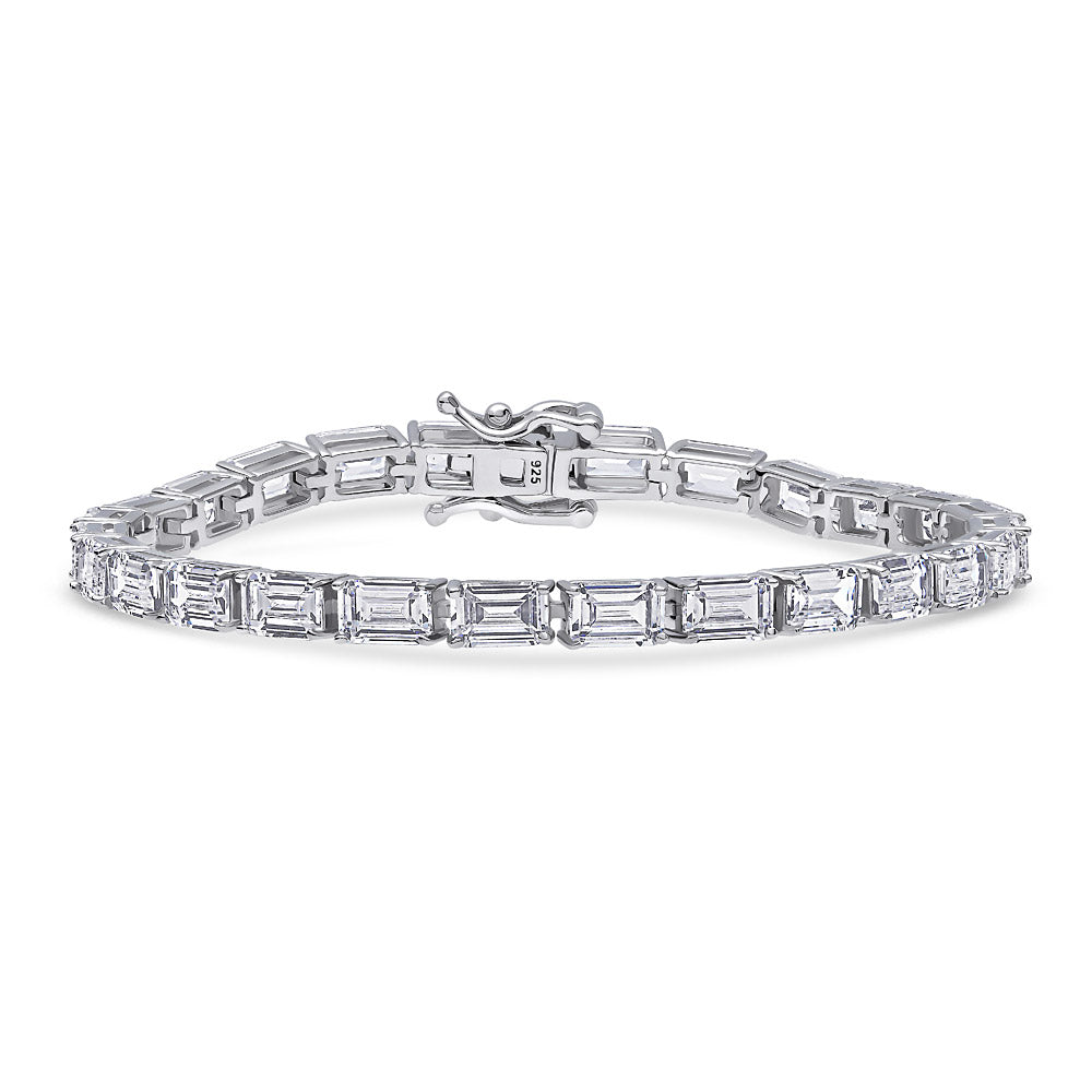 Emerald Cut CZ Tennis Bracelet in Sterling Silver, 1 of 7