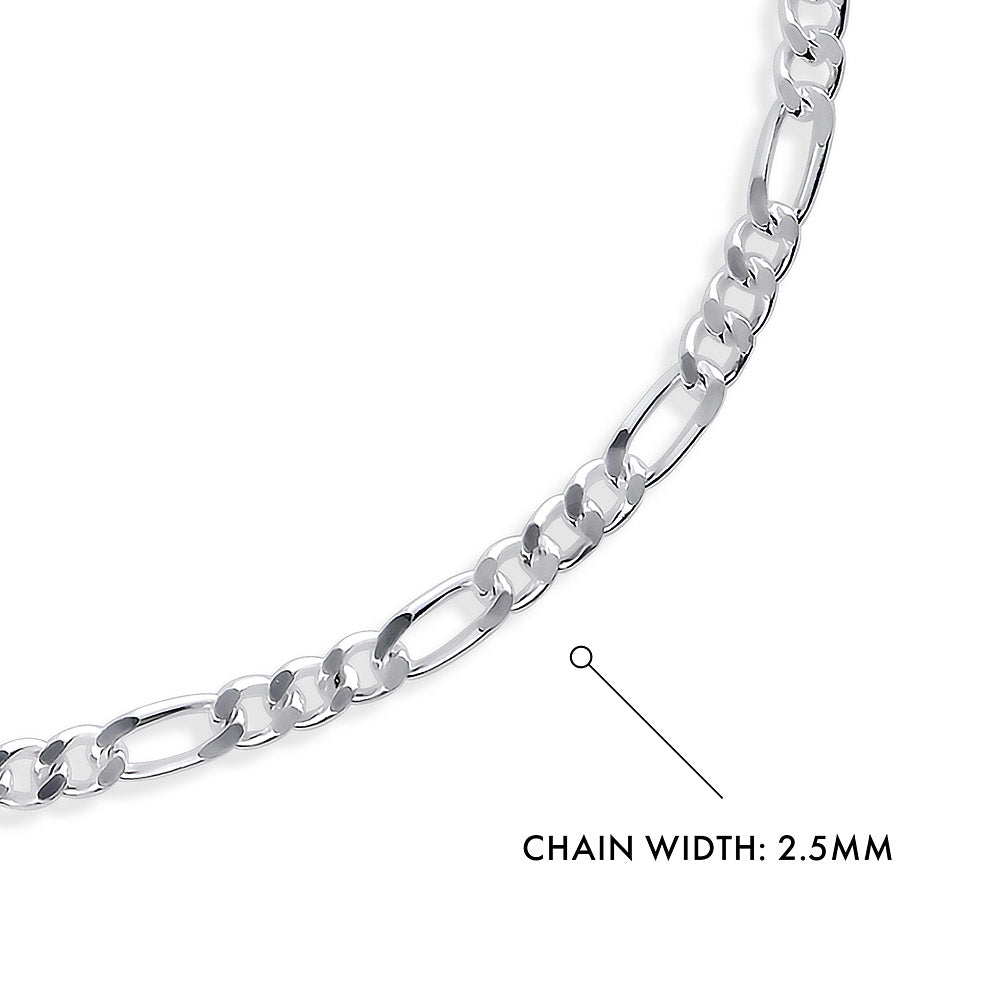 Front view of Figaro Chain Bracelet in Sterling Silver, No Plating