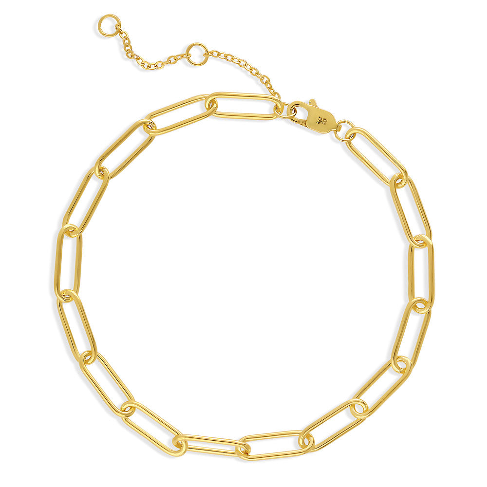 Paperclip Link Chain Bracelet in Sterling Silver 4mm, Yellow Gold Flashed