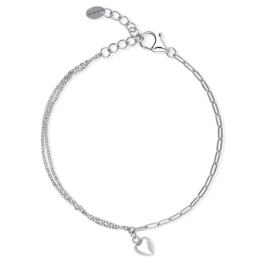 Heart Paperclip Charm Bracelet in Sterling Silver