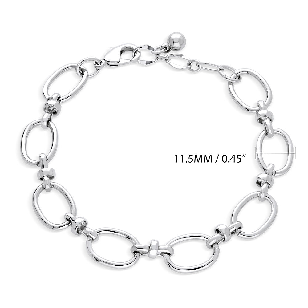Front view of Open Oval Lightweight Link Bracelet, Silver-tone