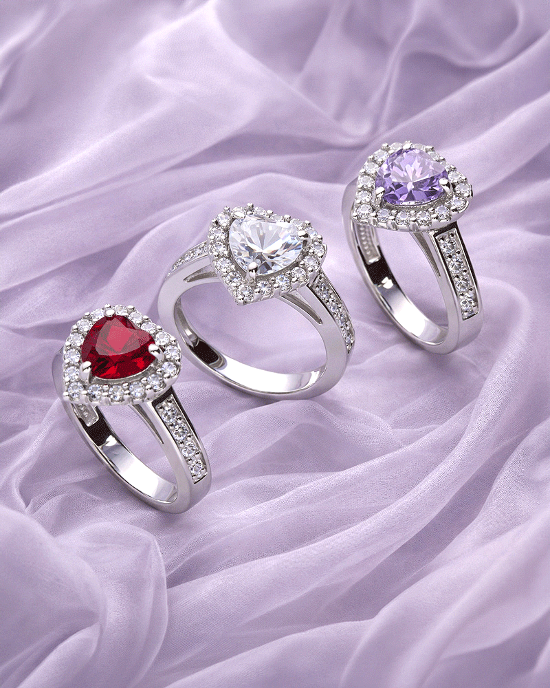 Rings on a soft purple fabric background