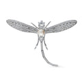 Front view of Dragonfly Button Cultured Pearl Pin in Sterling Silver, Rhodium Plated