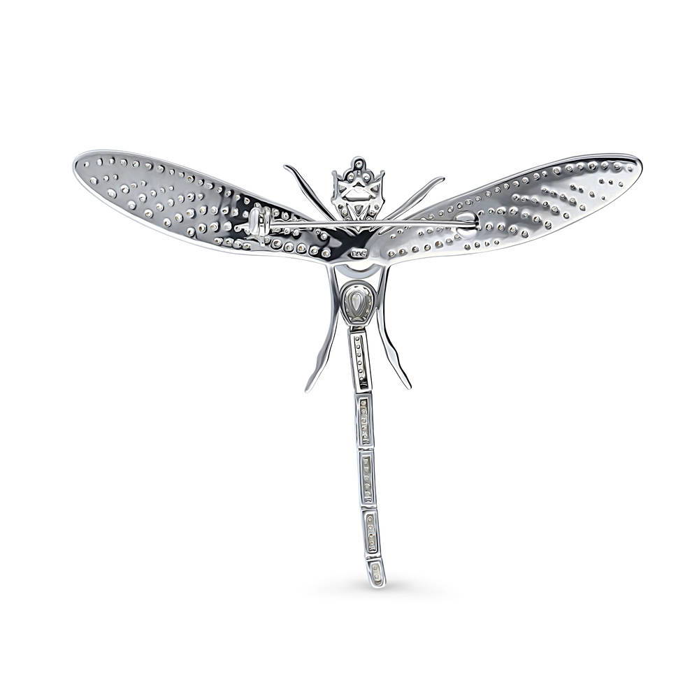 Angle view of Dragonfly Button Cultured Pearl Pin in Sterling Silver, Rhodium Plated