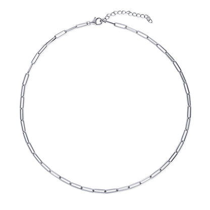 Paperclip CZ Layered Chain Necklace Set in Sterling Silver