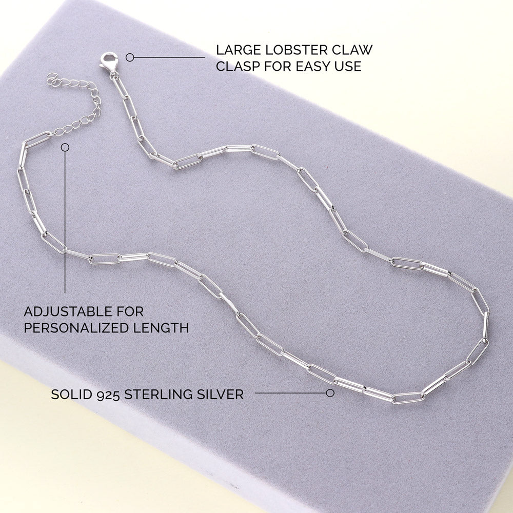 Paperclip Link Chain Necklace in Sterling Silver 3mm