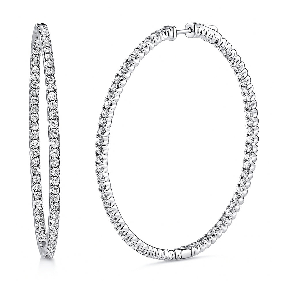 CZ Large Inside-Out Hoop Earrings in Sterling Silver 2.2"
