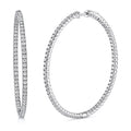 CZ Large Inside-Out Hoop Earrings in Sterling Silver 2.2 inch, Rhodium Plated