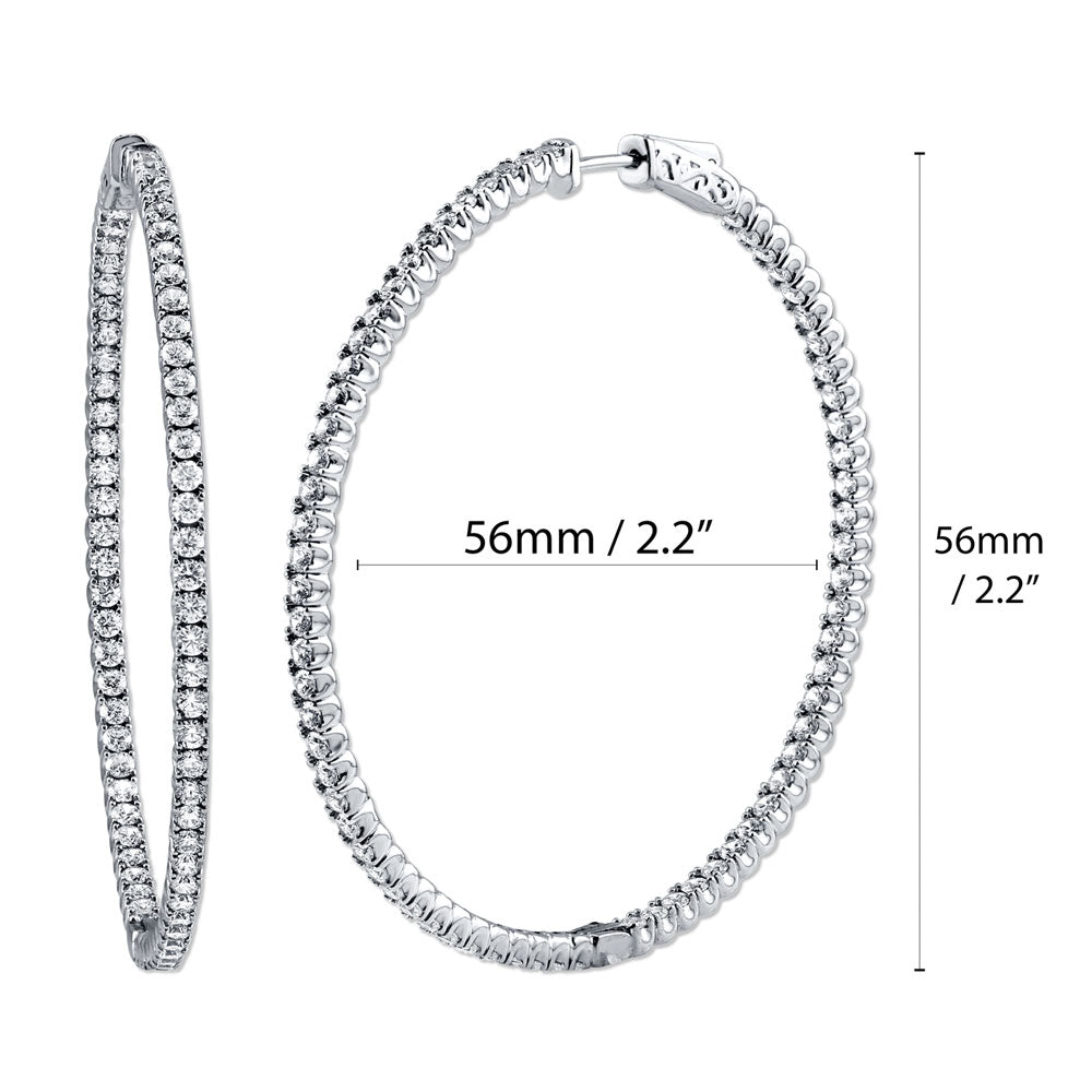 Front view of CZ Large Inside-Out Hoop Earrings in Sterling Silver 2.2 inch, Rhodium Plated