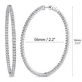 CZ Large Inside-Out Hoop Earrings in Sterling Silver 2.2 inch, Rhodium Plated