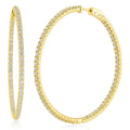 CZ Large Inside-Out Hoop Earrings in Sterling Silver 2.2 inch, Yellow Gold Flashed