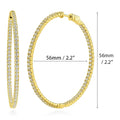 CZ Large Inside-Out Hoop Earrings in Sterling Silver 2.2 inch, Yellow Gold Flashed