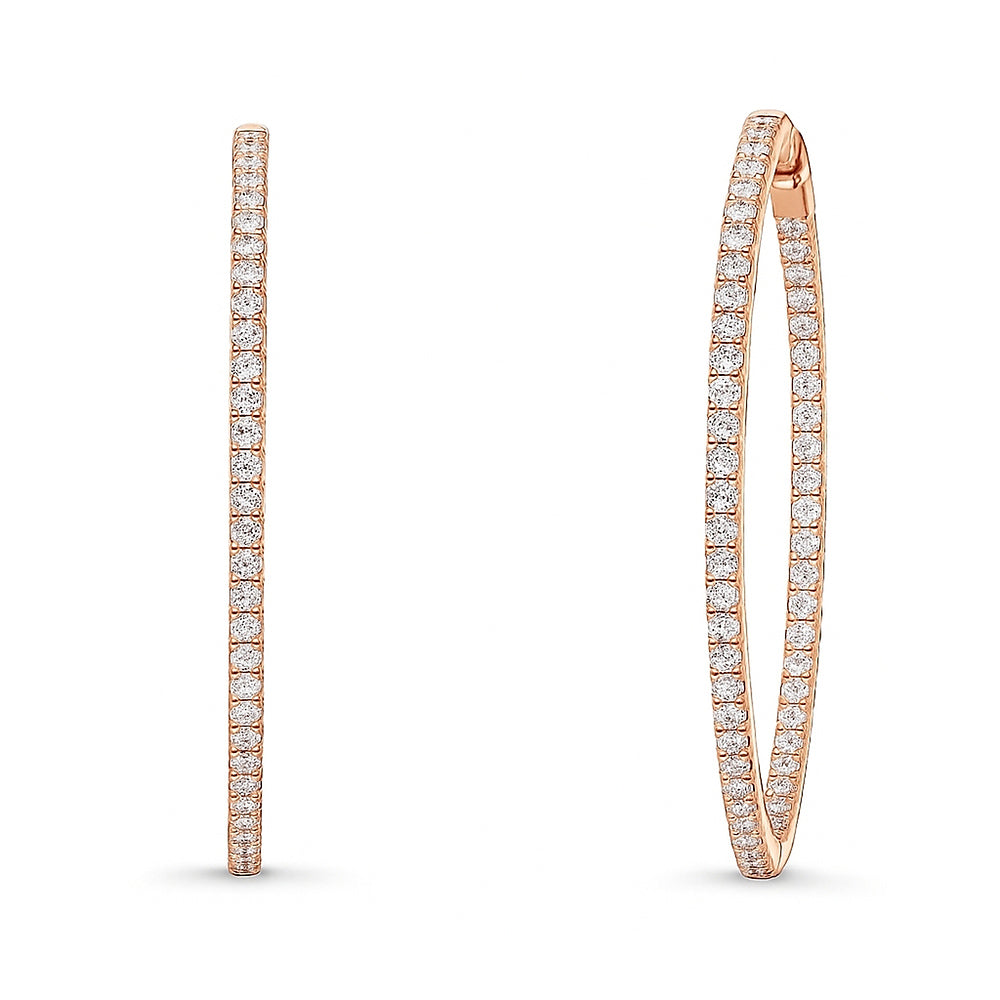 CZ Large Inside-Out Hoop Earrings in Sterling Silver 2.2 inch, Rose Gold Flashed