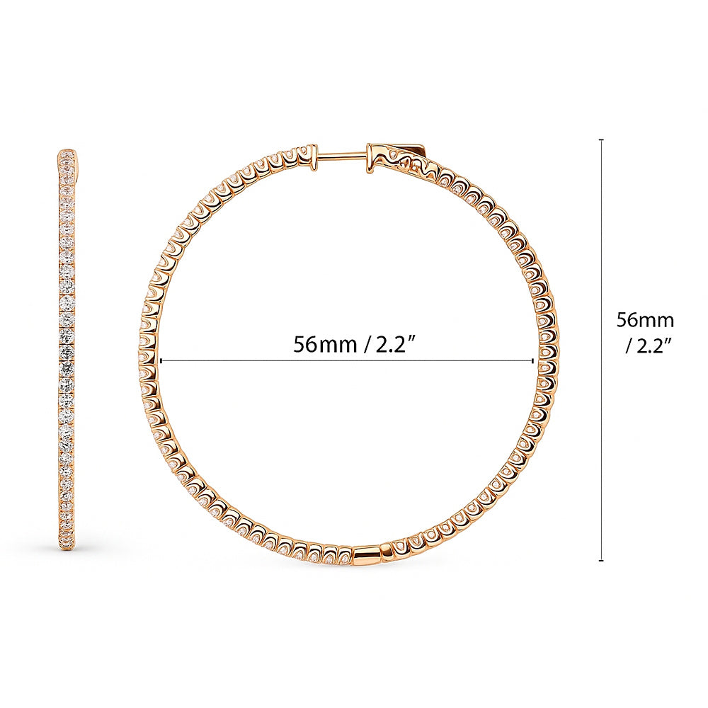 CZ Large Inside-Out Hoop Earrings in Sterling Silver 2.2 inch, Rose Gold Flashed