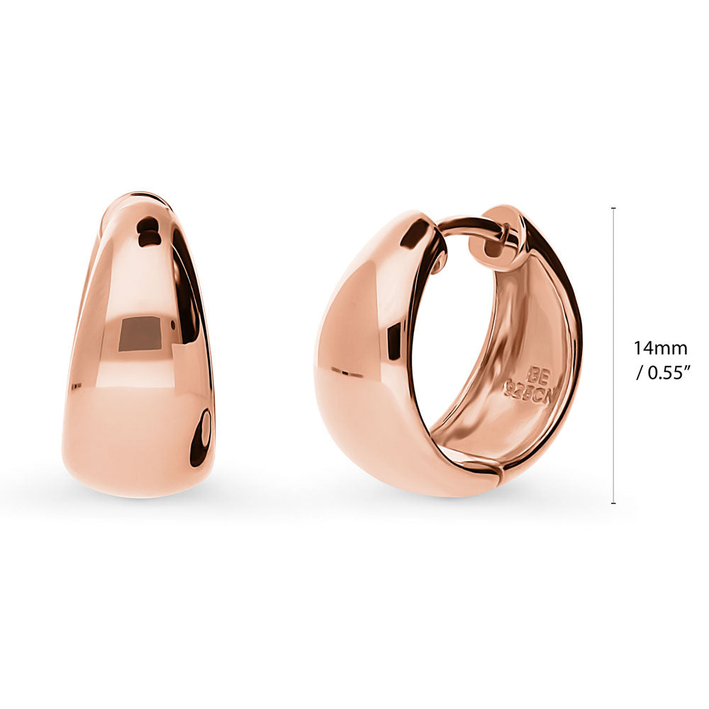 Front view of Dome Small Huggie Earrings in Sterling Silver 0.55 inch, Rose Gold Flashed