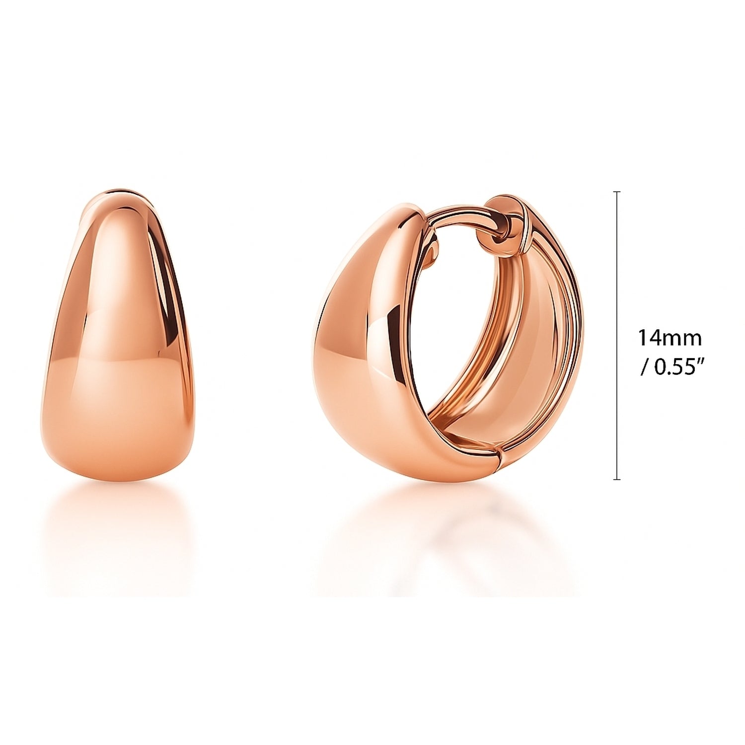 Dome CZ Small Huggie Earrings in Sterling Silver 0.6 inch, Rose Gold Flashed